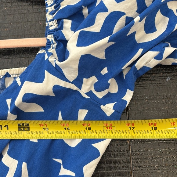 Zara Printed Poplin Dress Blue White Frill Puff Sleeve Maxi / Midi Dress size S - Picture 10 of 12